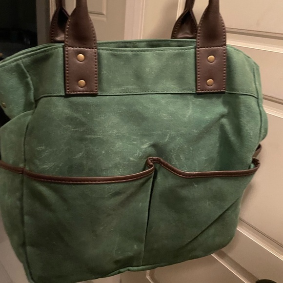 Green Canvas Levenger Oxford tote - Picture 2 of 4